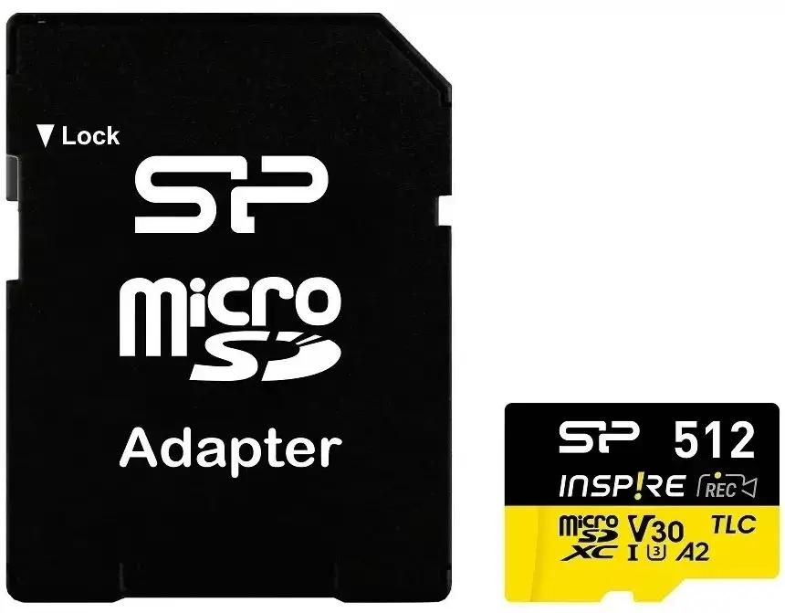 Карта памяти microSDXC UHS-I U3 Silicon Power Inspire 512 ГБ, 170 МБ/с, Class 10, SP512GBSTXLA2V1NSP,  1 шт., с адаптером