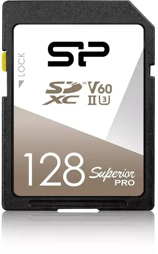 Карта памяти SDXC UHS-II U3 Silicon Power Superior Pro 128 ГБ, 280 МБ/с, Class 10, SP128GBSDXJV6V10,  1 шт., без адаптера