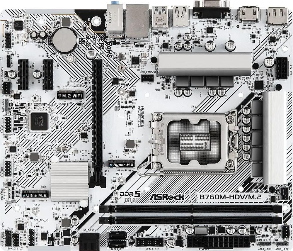 Материнская плата ASROCK B760M-HDV/M.2, LGA 1700, Intel B760, mATX, Ret