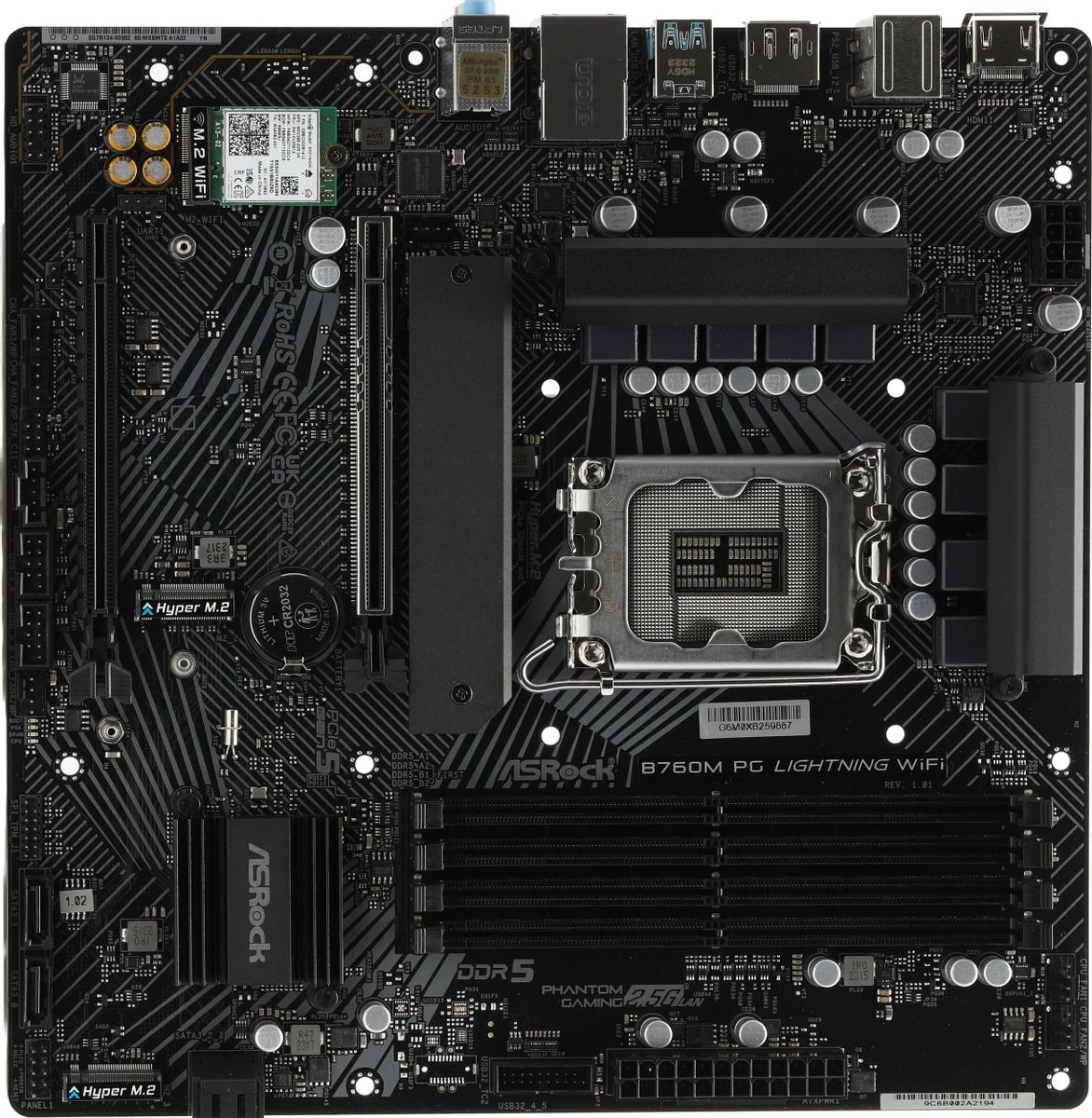 Материнская плата ASROCK B760M PG LIGHTNING WIFI, LGA 1700, Intel B760, mATX, Ret