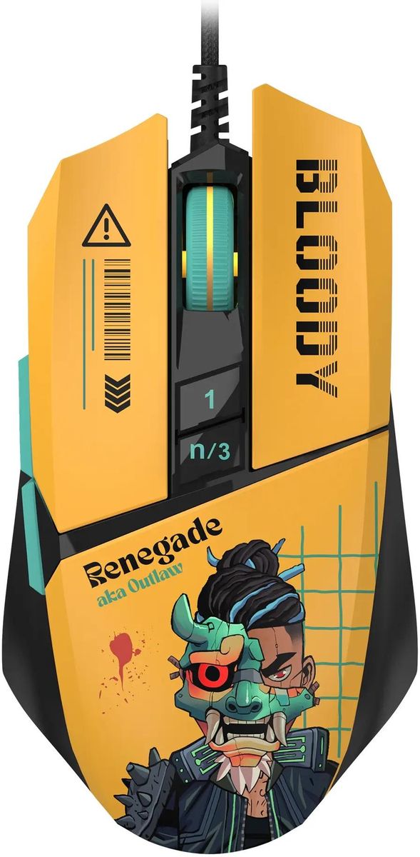 Мышь A4TECH Bloody W63 Max Renegade, игровая, оптическая, проводная, желтый и рисунок
