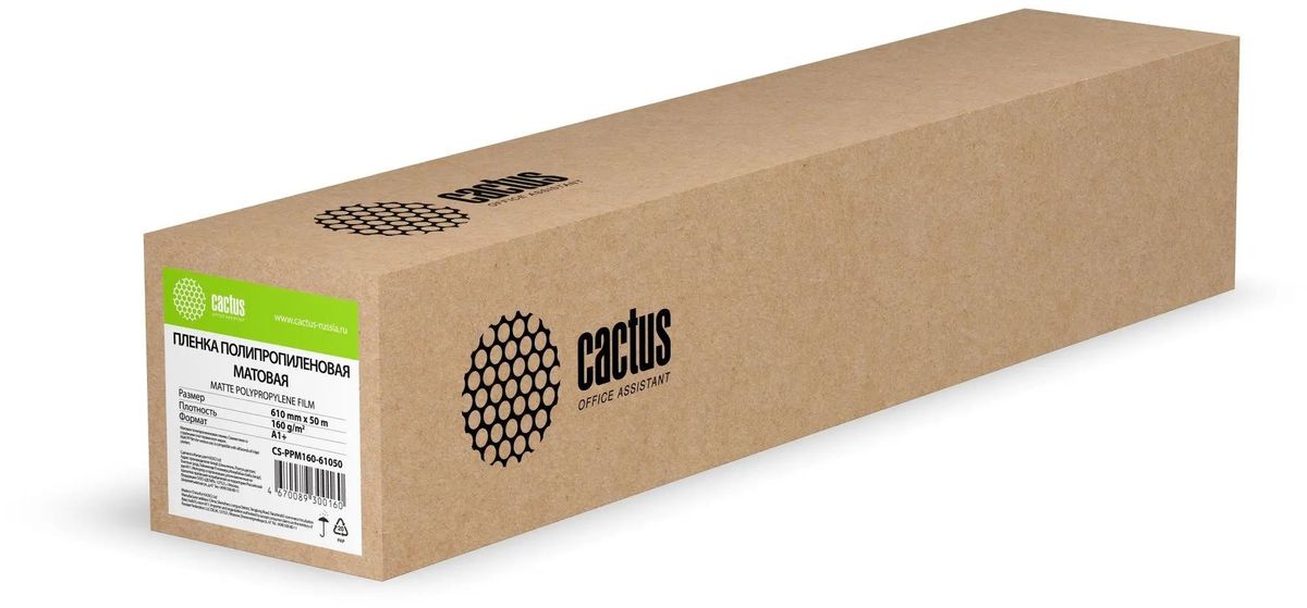 Пленка Cactus CS-PPM160-61050, для струйной печати, 610мм х 50м, втулка 50.8мм (2"), 160г/м2, белый, покрытие матовое