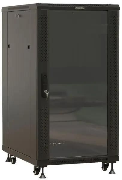 Шкаф коммутационный Hyperline TTBR-1866-AS-RAL9004 TTBR-1866-AS-RAL9004 напольный,  стеклянная передняя дверь,  18U,  600x988x600 мм