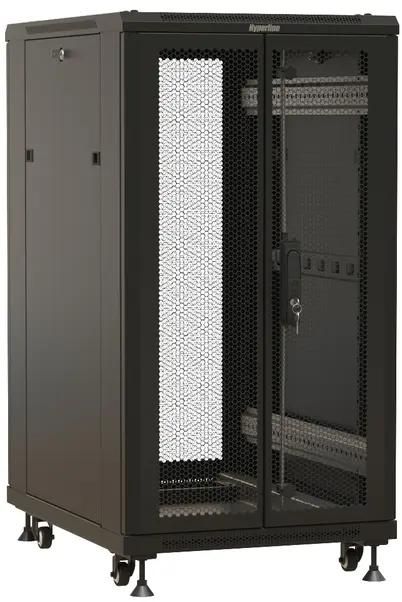 Шкаф коммутационный Hyperline TTBR-1866-DD-RAL9004 напольный,  перфорированная двустворчатая передняя дверь,  18U,  600x988x600 мм