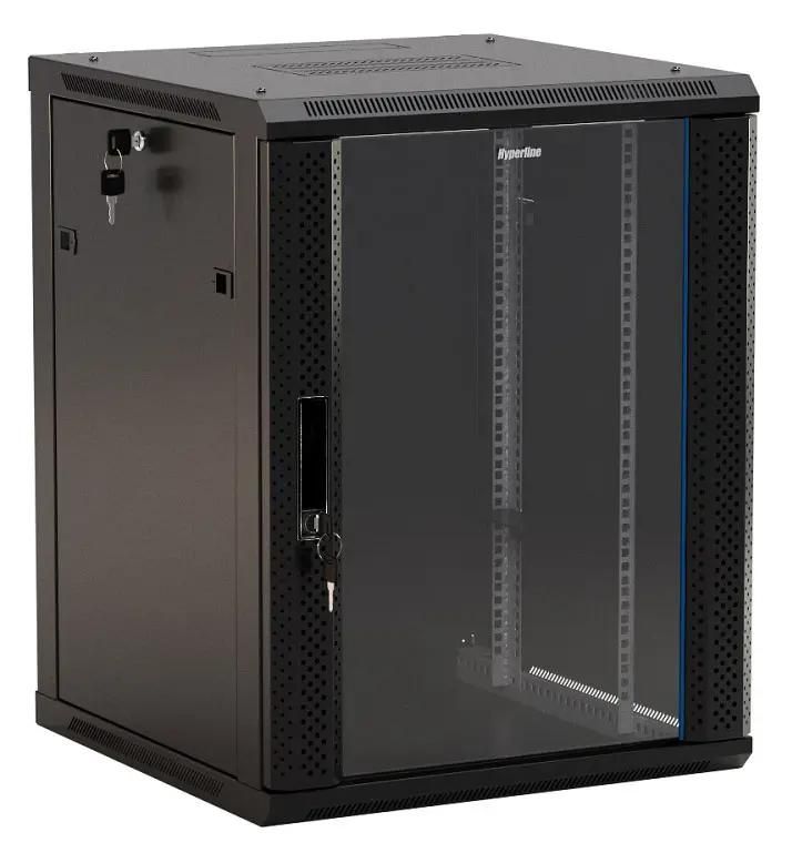 Шкаф коммутационный Hyperline TWB-2245-GP-RAL9004 настенный,  стеклянная передняя дверь,  22U,  600x1086x450 мм