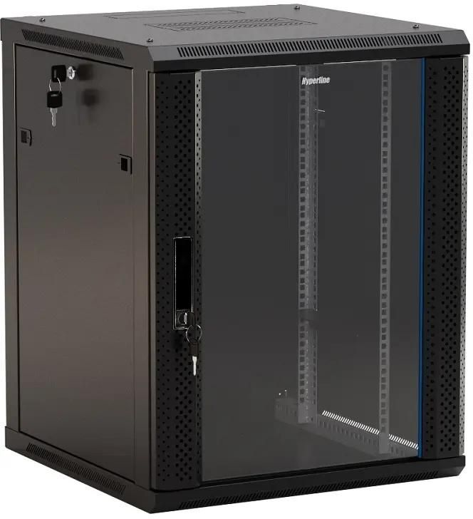Шкаф коммутационный Hyperline TWB-2766-GP-RAL9004 настенный,  стеклянная передняя дверь,  27U,  600x1304x600 мм