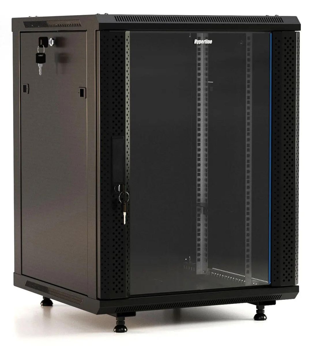 Шкаф коммутационный Hyperline TWB-FC-1566-GP-RAL9004 настенный,  стеклянная передняя дверь,  15U,  600x787x600 мм