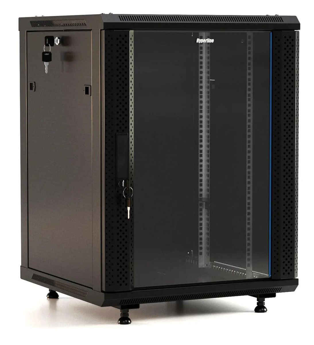 Шкаф коммутационный Hyperline TWB-FC-2266-GP-RAL9004 настенный,  стеклянная передняя дверь,  22U,  600x1098x600 мм