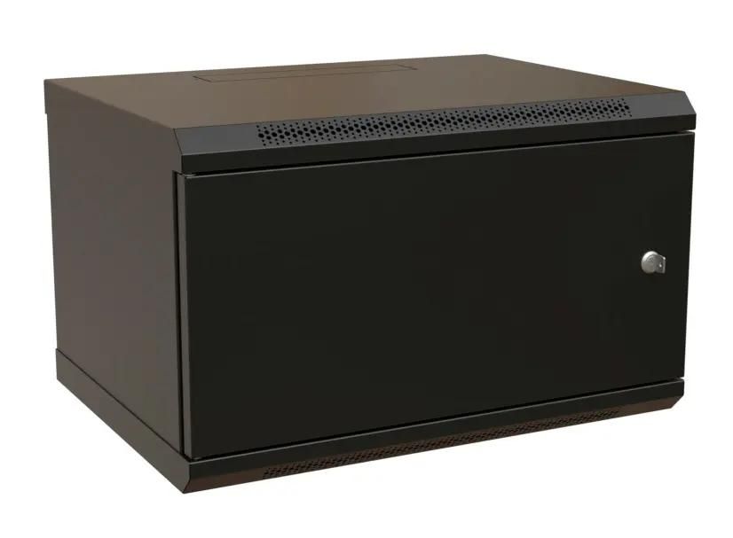 Шкаф коммутационный WRLINE WR-TW-0966-SR-RAL9004 настенный,  металлическая передняя дверь,  9U,  600x500x600 мм