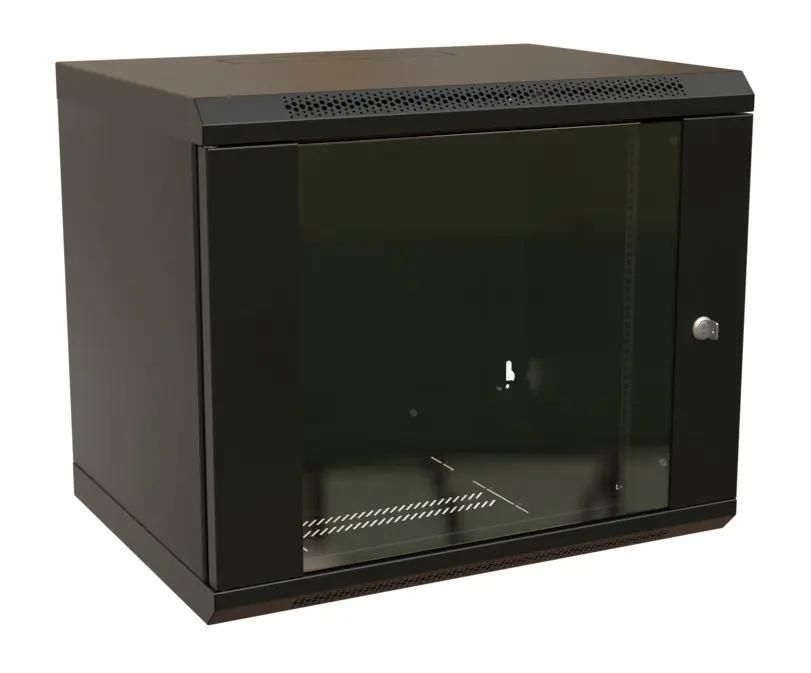 Шкаф коммутационный WRLINE WR-TW-1245-GP-RAL9004 настенный,  стеклянная передняя дверь,  12U,  600x650x450 мм