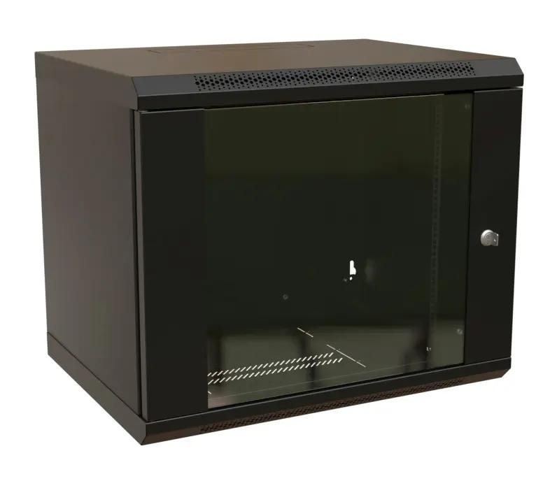 Шкаф коммутационный WRLINE WR-TW-1266-GP-RAL9004 настенный,  стеклянная передняя дверь,  12U,  600x650x600 мм
