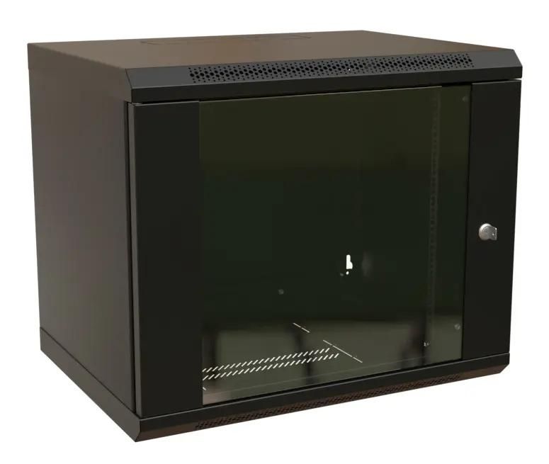 Шкаф коммутационный WRLINE WR-TW-1566-GP-RAL9004 настенный,  стеклянная передняя дверь,  15U,  600x775x600 мм