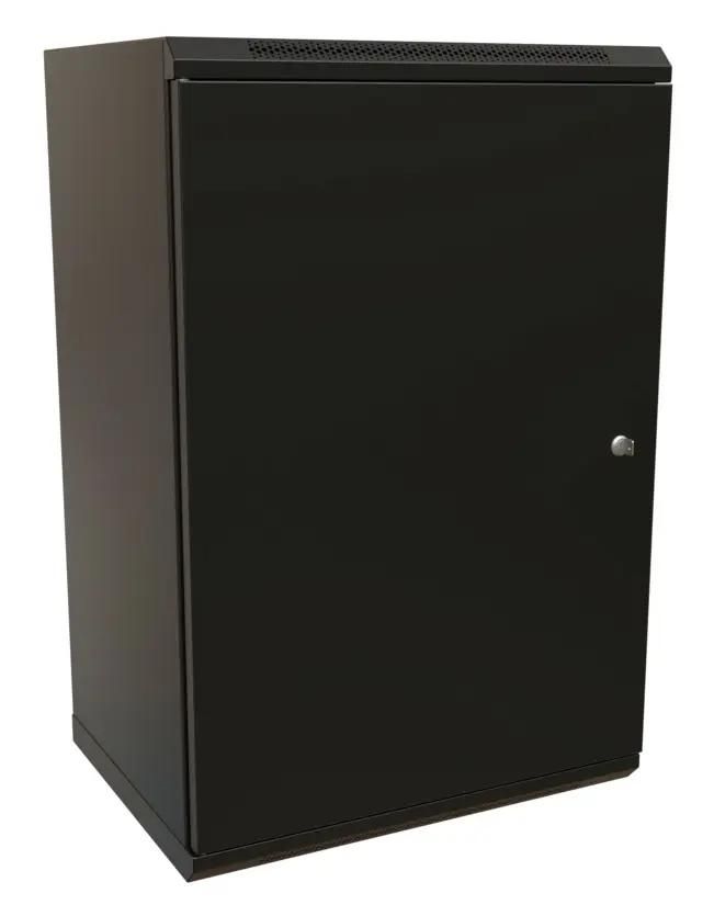 Шкаф коммутационный WRLINE WR-TW-1866-SR-RAL9004 настенный,  металлическая передняя дверь,  18U,  600x908x600 мм
