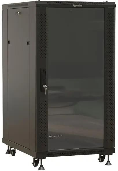 Шкаф серверный Hyperline TTBR-2261-AS-RAL9004 напольный,  стеклянная передняя дверь,  22U,  600x1166x1000 мм