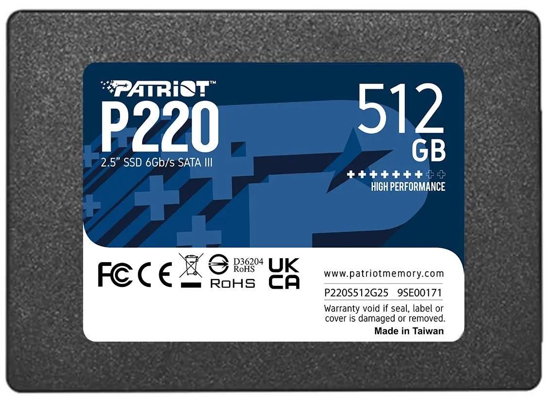 SSD накопитель Patriot P220 P220S512G25 512ГБ, 2.5", SATA III,  SATA