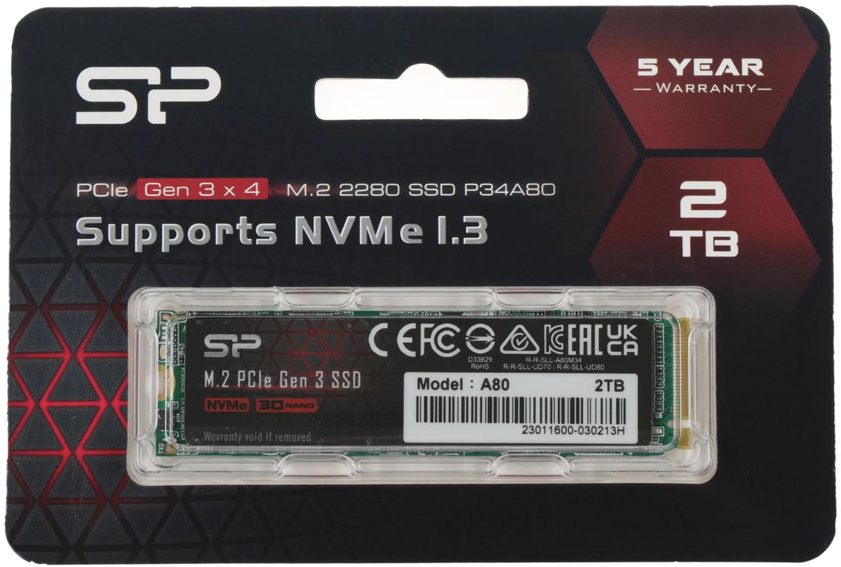SSD накопитель Silicon Power M-Series SP002TBP34A80M28 2ТБ, M.2 2280, PCIe 3.0 x4,  NVMe,  M.2