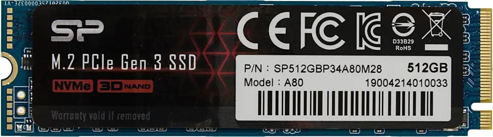 SSD накопитель Silicon Power M-Series SP512GBP34A80M28 512ГБ, M.2 2280, PCIe 3.0 x4,  NVMe,  M.2