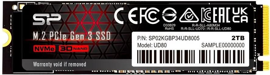 SSD накопитель Silicon Power M-Series UD80 SP02KGBP34UD8005 2ТБ, M.2 2280, PCIe 3.0 x4,  NVMe,  M.2
