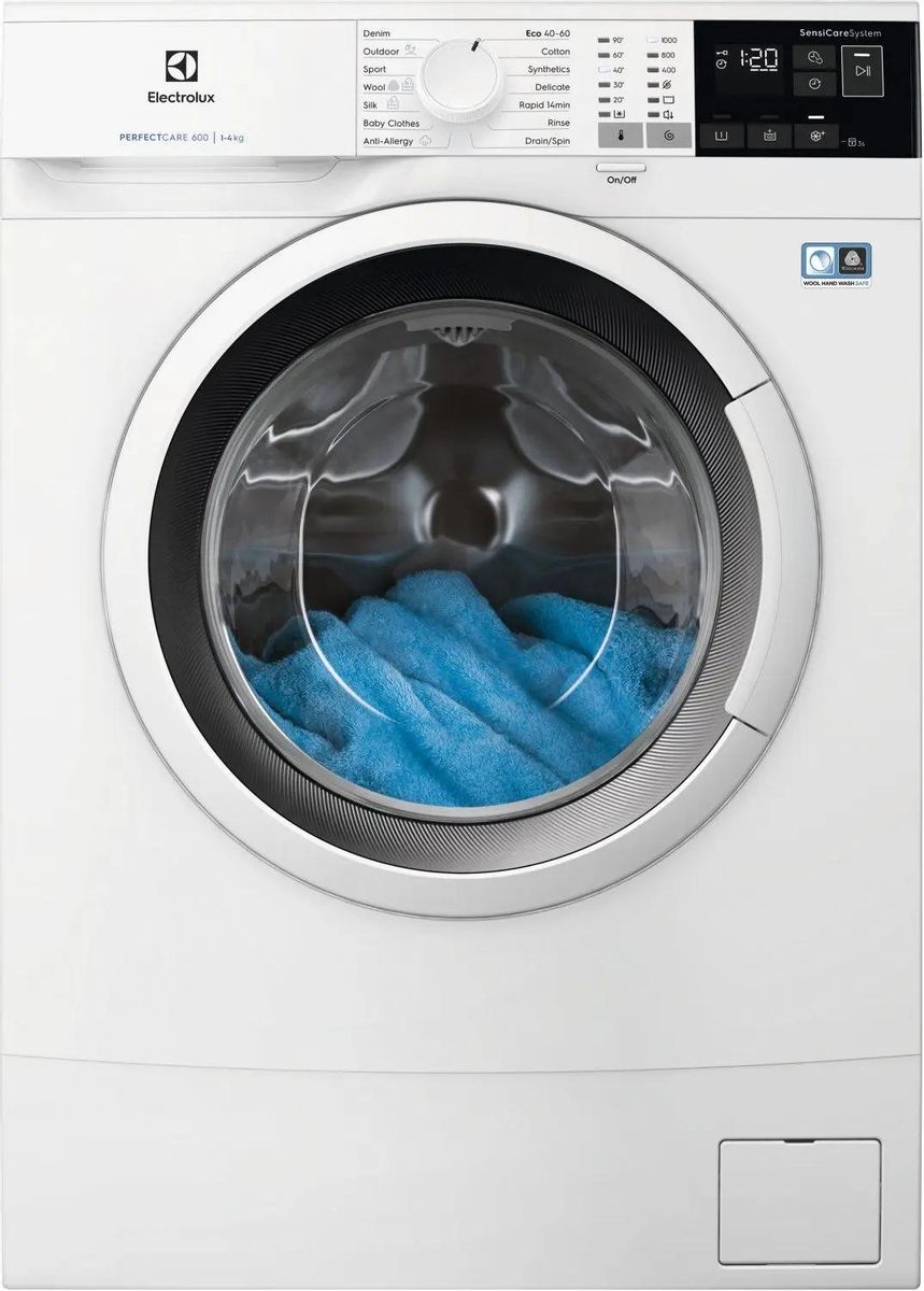 Стиральная машина узкая Electrolux EW6SM404W, с фронтальной загрузкой, с паром, 4кг, 1000об/мин, с английской панелью управления