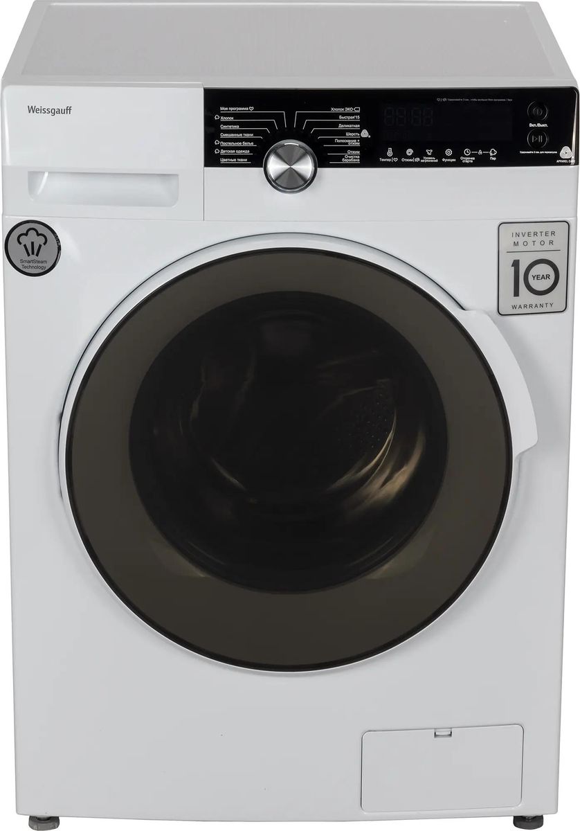 Стиральная машина WEISSGAUFF WM 4947 DC Inverter Steam, с фронтальной загрузкой, с паром, 7кг, 1400об/мин, инверторная
