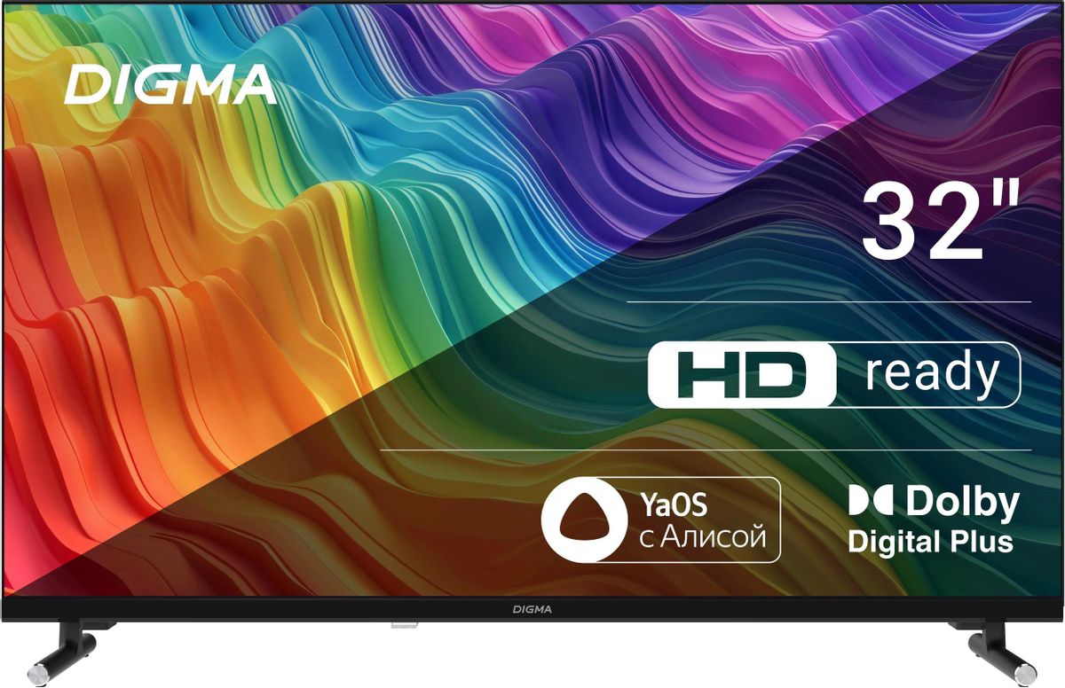 Телевизор LED Digma 32&quot; DM-LED32SBB32 Яндекс.ТВ Frameless черный HD 60Hz DVB-T DVB-T2 DVB-C DVB-S DVB-S2 USB WiFi Smart TV (RUS)