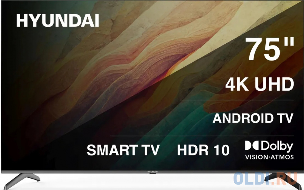 Телевизор LED Hyundai 75&quot; H-LED75BU7009 Android TV Frameless черный 4K Ultra HD 60Hz DVB-T DVB-T2 DVB-C DVB-S DVB-S2 USB WiFi Smart TV