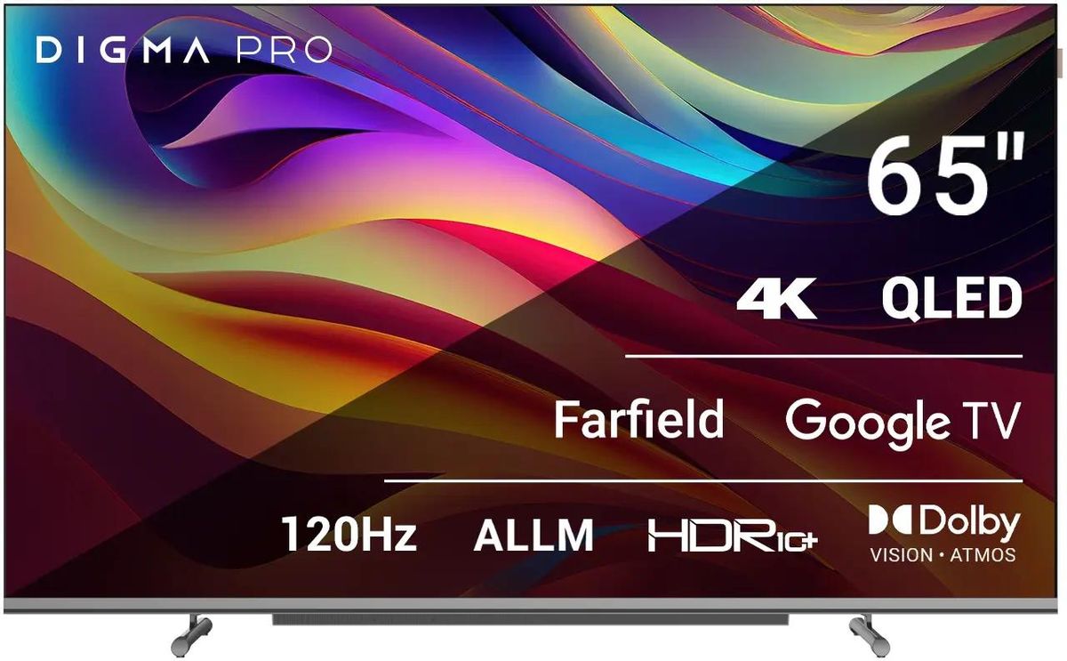 Телевизор QLED Digma Pro 65&quot; QLED 65L Google TV Frameless черный/серебристый 4K Ultra HD 120Hz HSR DVB-T DVB-T2 DVB-C DVB-S DVB-S2 USB 2.0 WiFi S